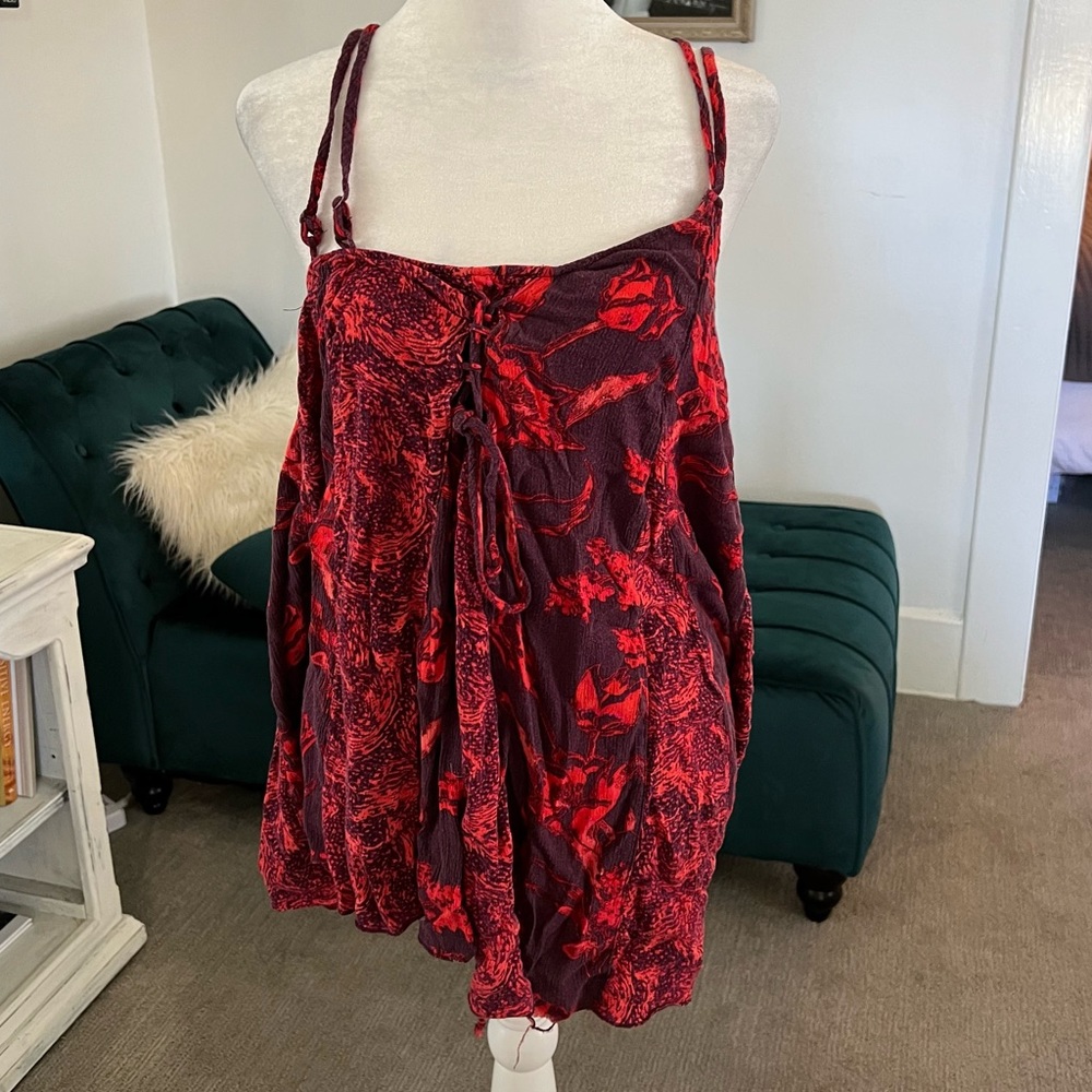 Free People Tank Top Romper Red Floral Size Small/Petitel